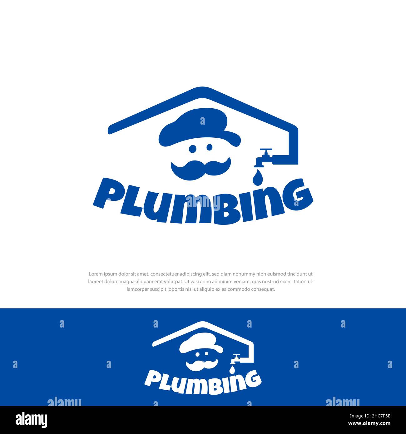 Home plumber logo, icon head plumber wearing a hat with a thick mustache.symbol,icon,illustration,design template Stock Vector