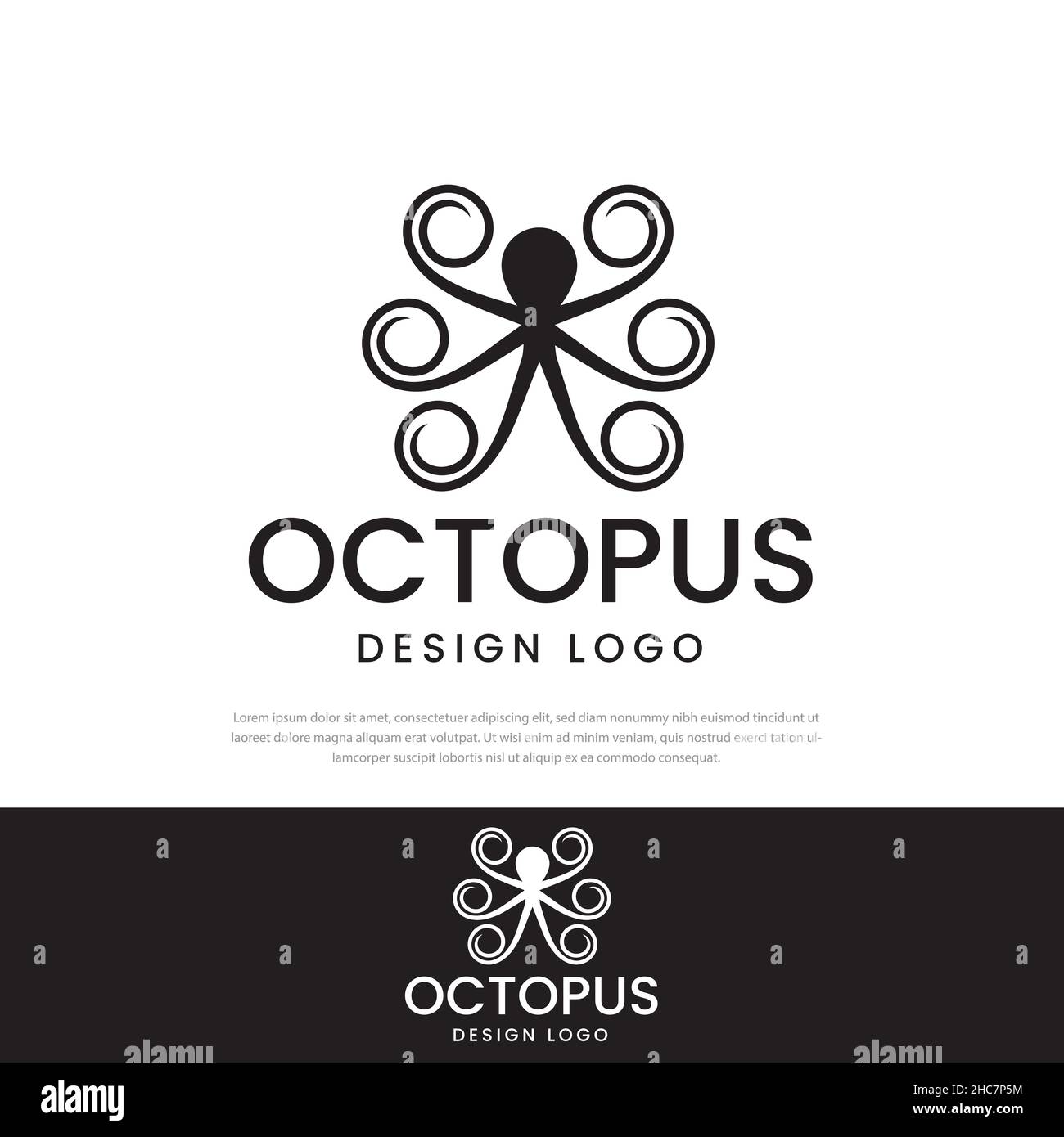 Logo Six tentacle octopus silhouette design, design templates, icons, symbols, design illustration Stock Vector