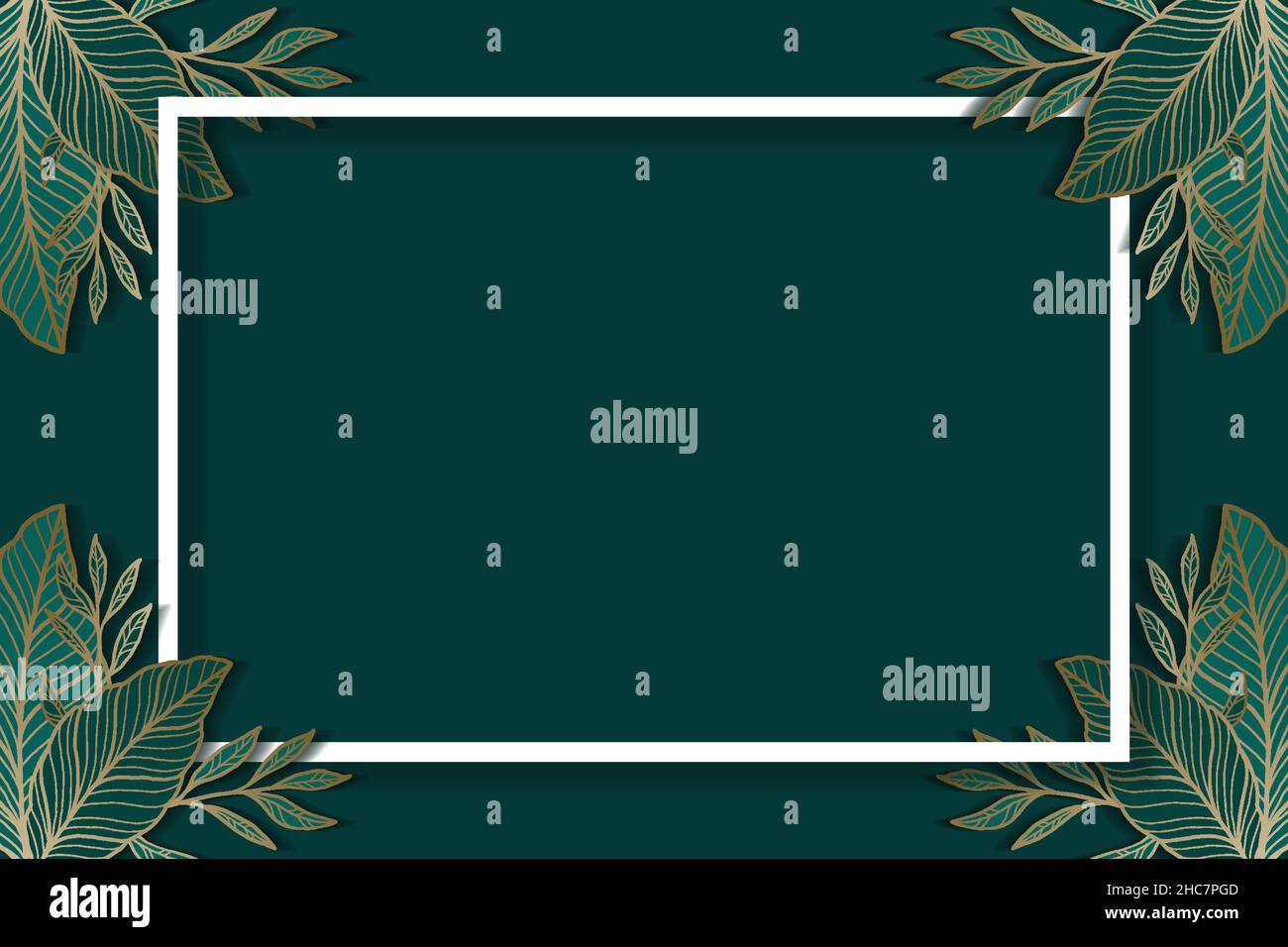 golden leaves linear design background with frame. abstract background. vector Stock Vector