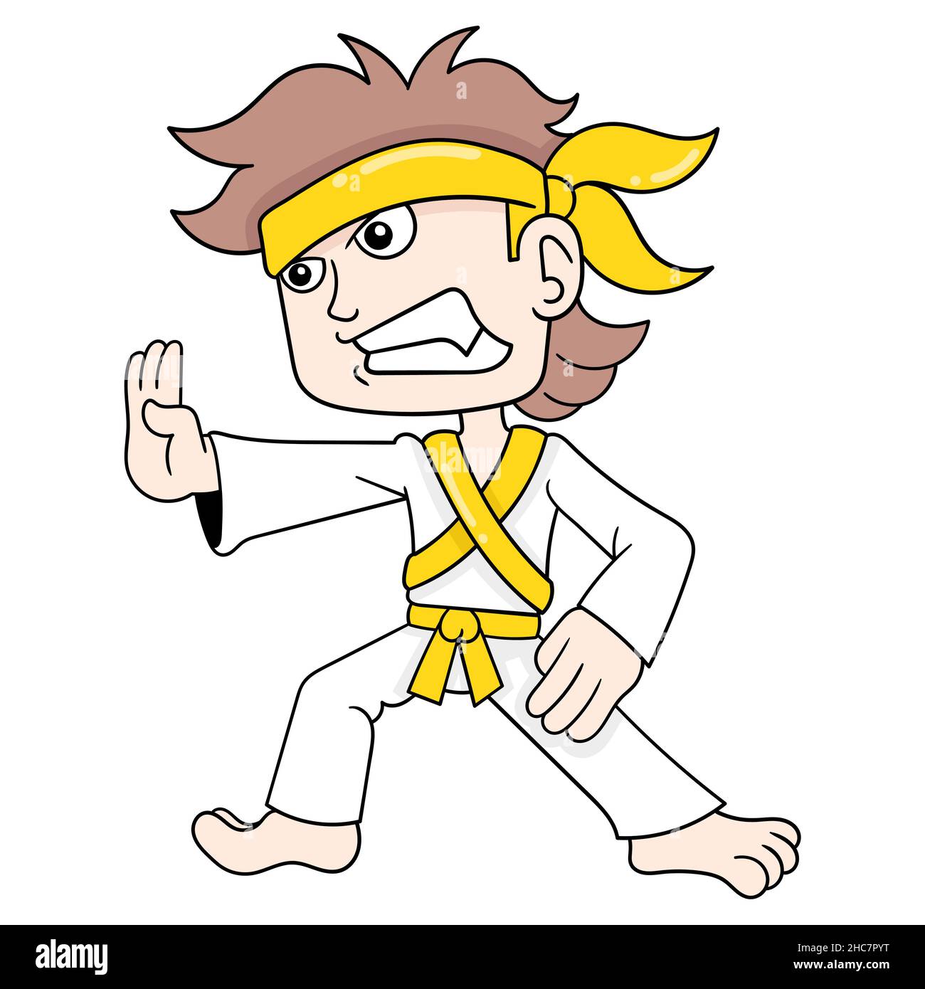 boy practicing martial arts hitting movement, vector illustration art
