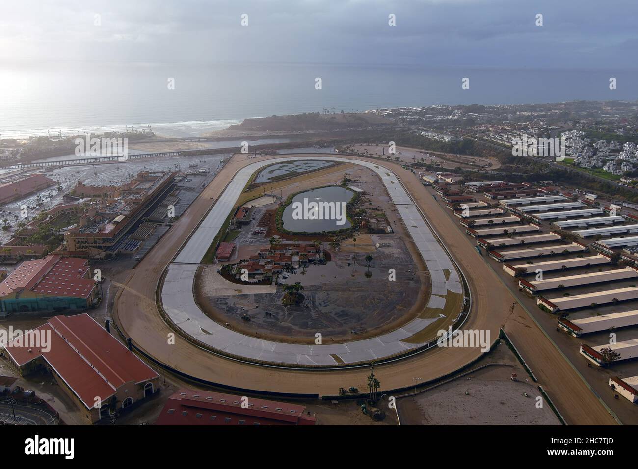 An aerial view of the Del Mar Fairgrounds and Racetrack, Saturday, Dec