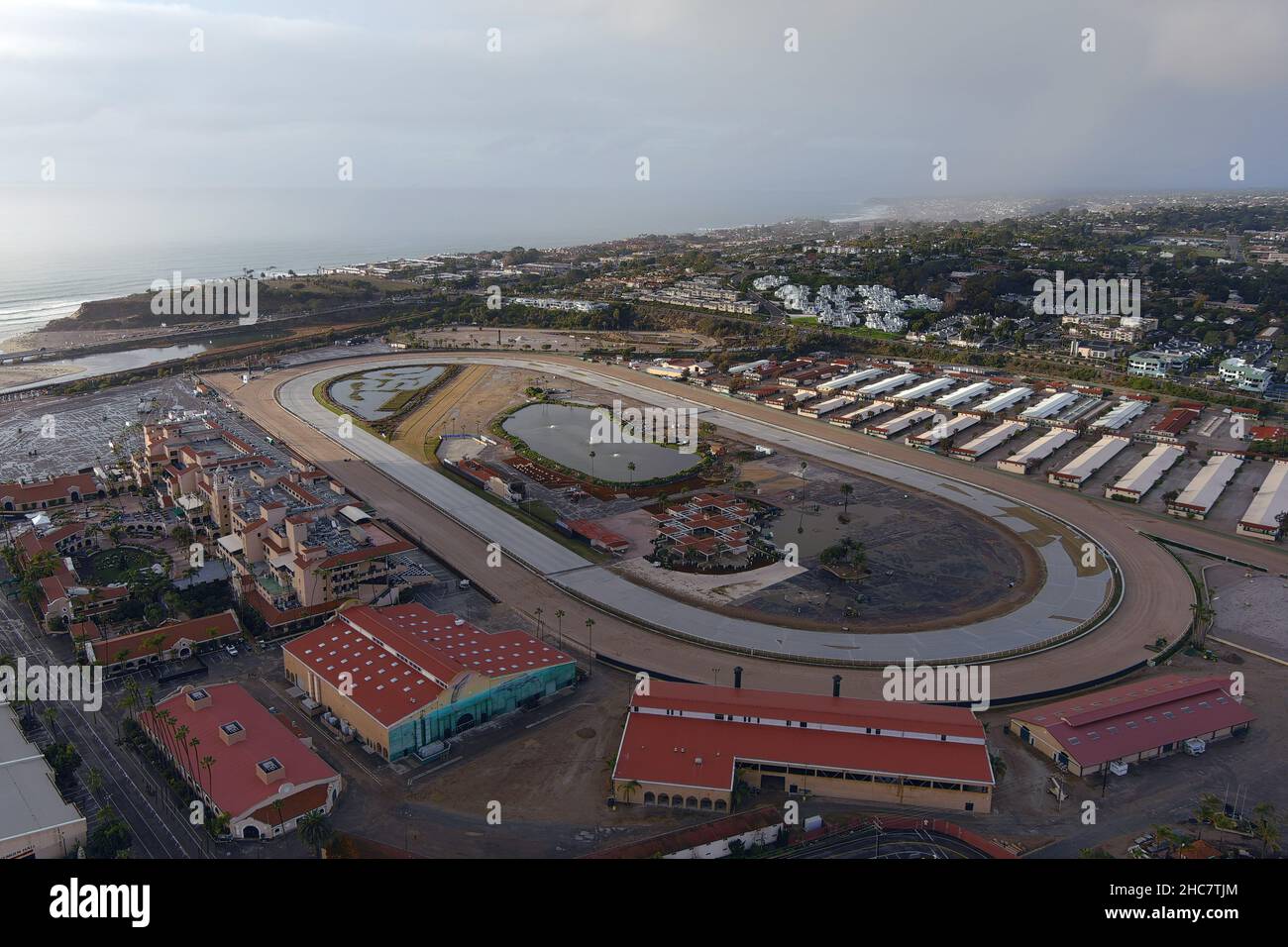 An aerial view of the Del Mar Fairgrounds and Racetrack, Saturday, Dec