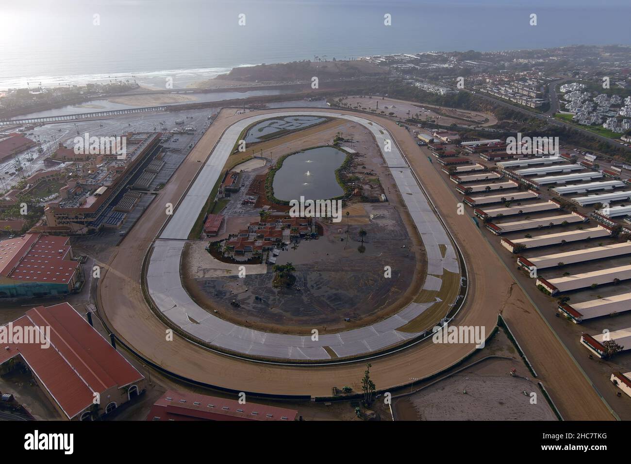 An aerial view of the Del Mar Fairgrounds and Racetrack, Saturday, Dec