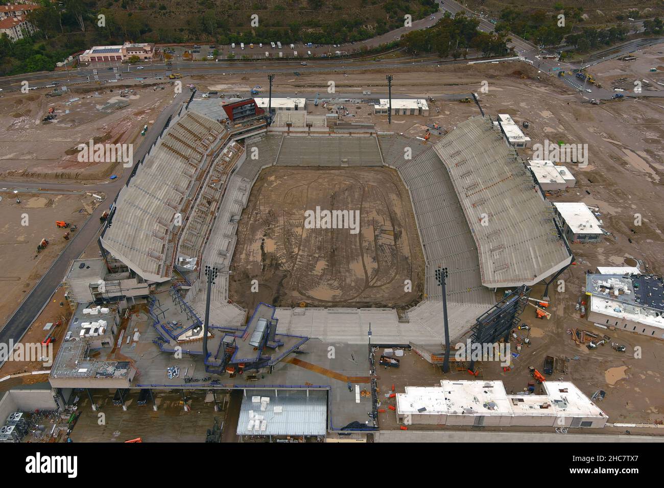 An aerial view of the Snapdragon Stadium construction site on the campus of San Diego State University at SDSU Mission Valley, Saturday, Dec. 25, 2021 Stock Photo