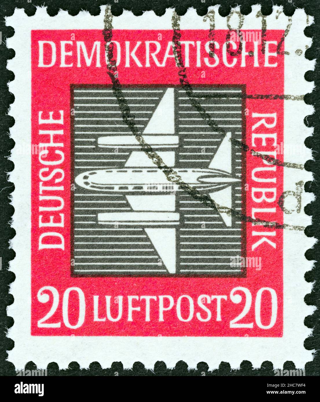 GERMAN DEMOCRATIC REPUBLIC - CIRCA 1957: A stamp printed in Germany from the 'Airmail' issue shows Aircraft, circa 1957. Stock Photo
