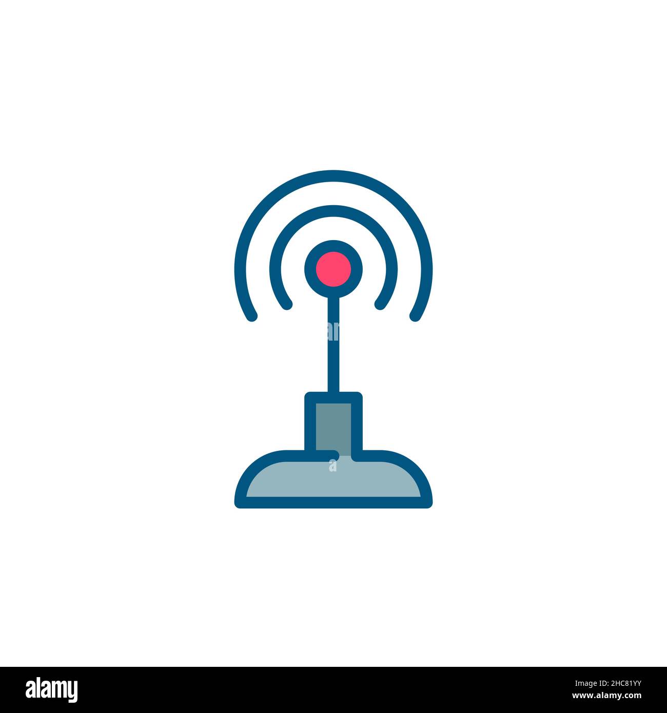 Radio beacon. Wireless connection router. Pixel perfect, editable stroke colorful icon Stock Vector