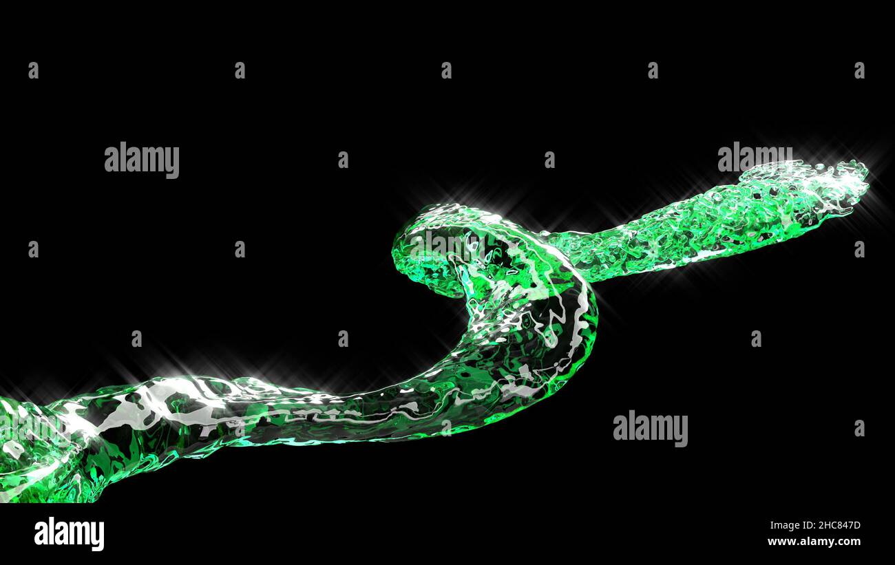 Green stream liquid in 3d style water splash on black 3d render Stock ...