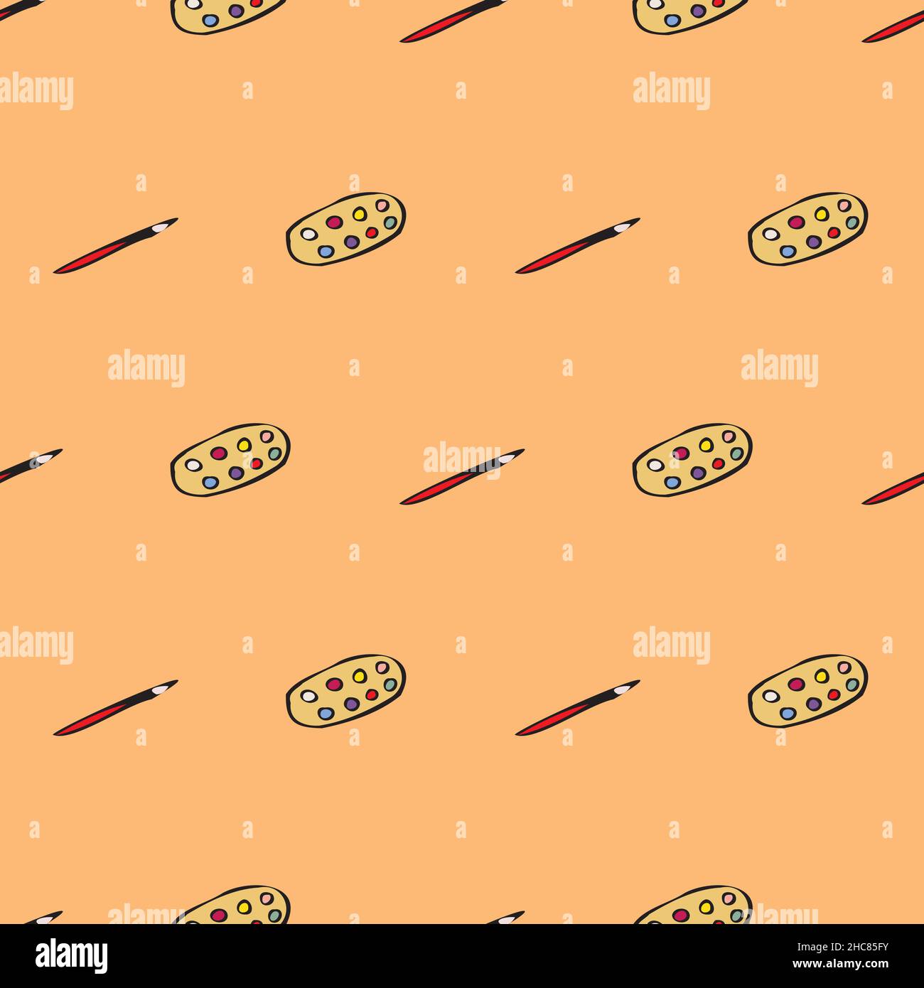 paint sets and brushes seamless vector pattern Stock Vector