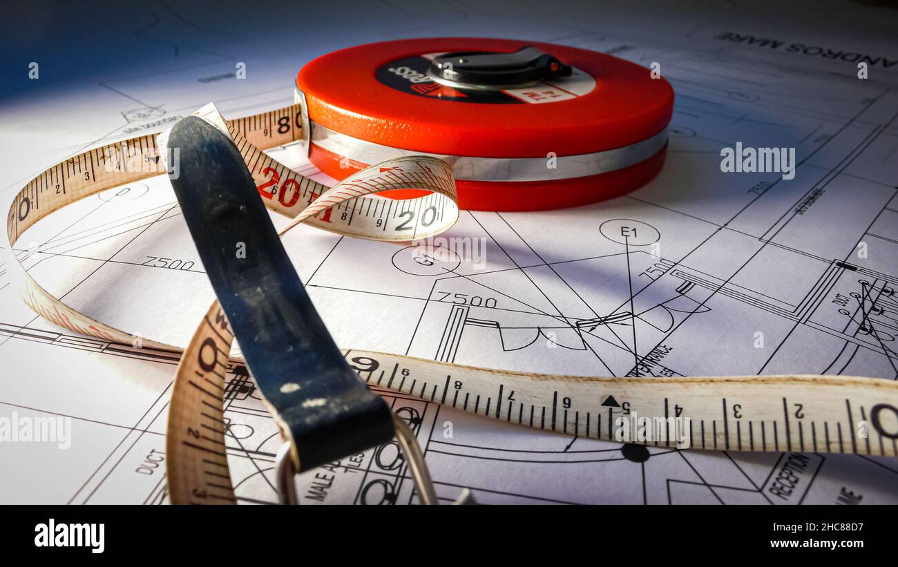Editorial image of architectural drawings and equipment Stock Photo Alamy