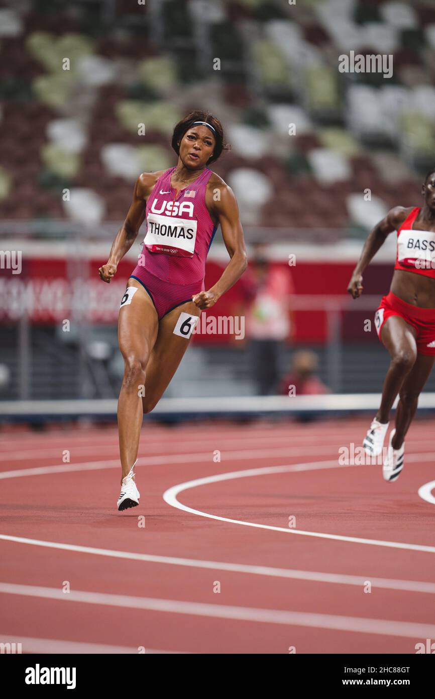 Gabrielle Thomas participating in the semifinal of the 200 meters of