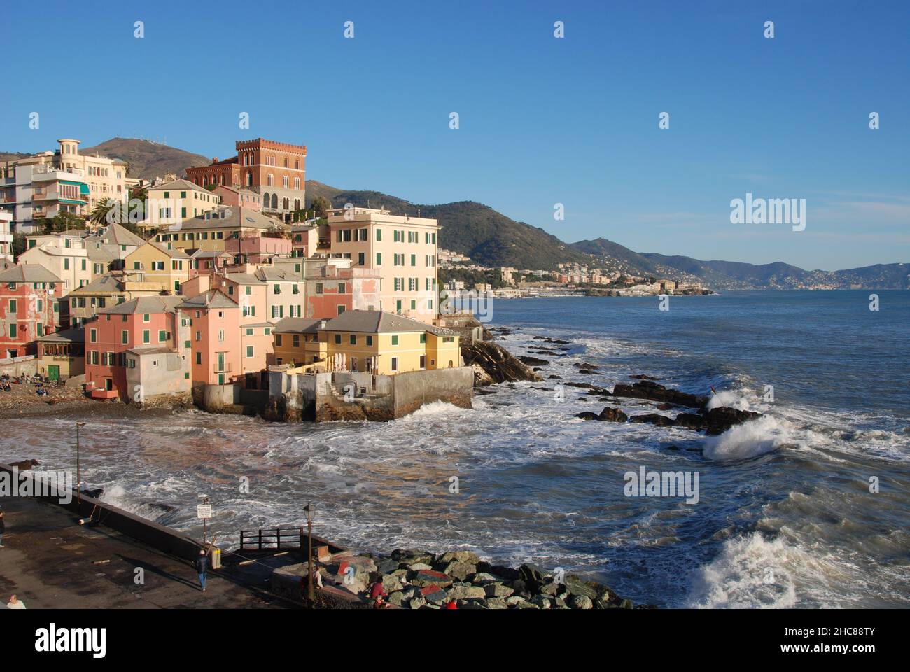 seascape on the coast of Boccadasse in Genoa in Liguria Stock Photo