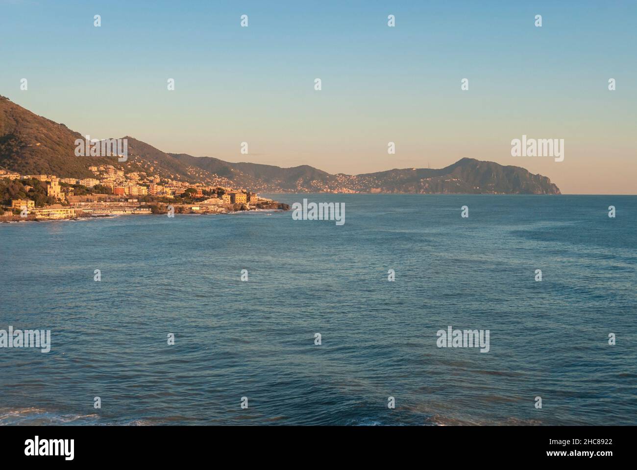 seascape on the coast of Boccadasse in Genoa in Liguria Stock Photo