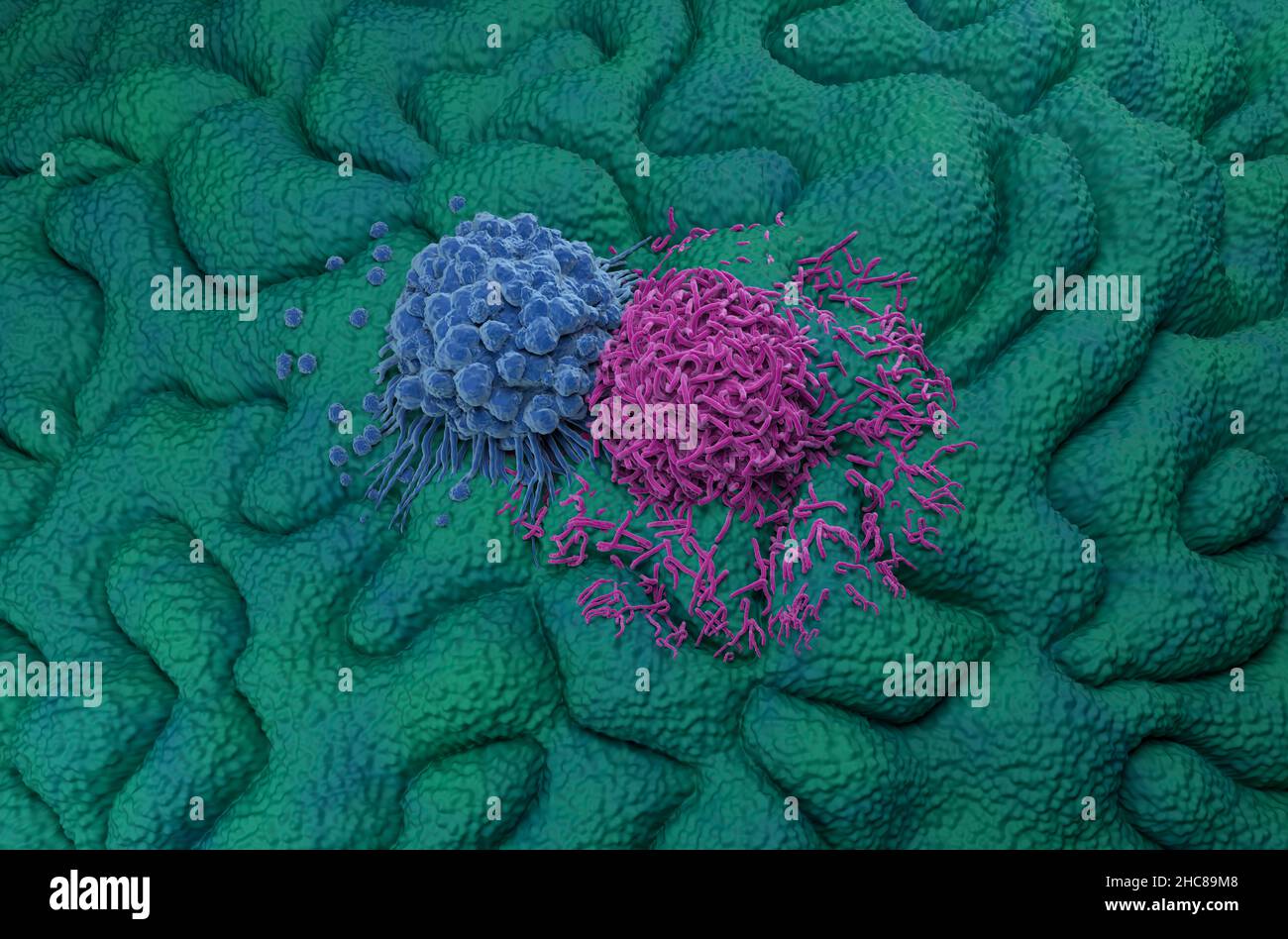 Gastric stomach cancer cells isometric view 3d illustration Stock Photo