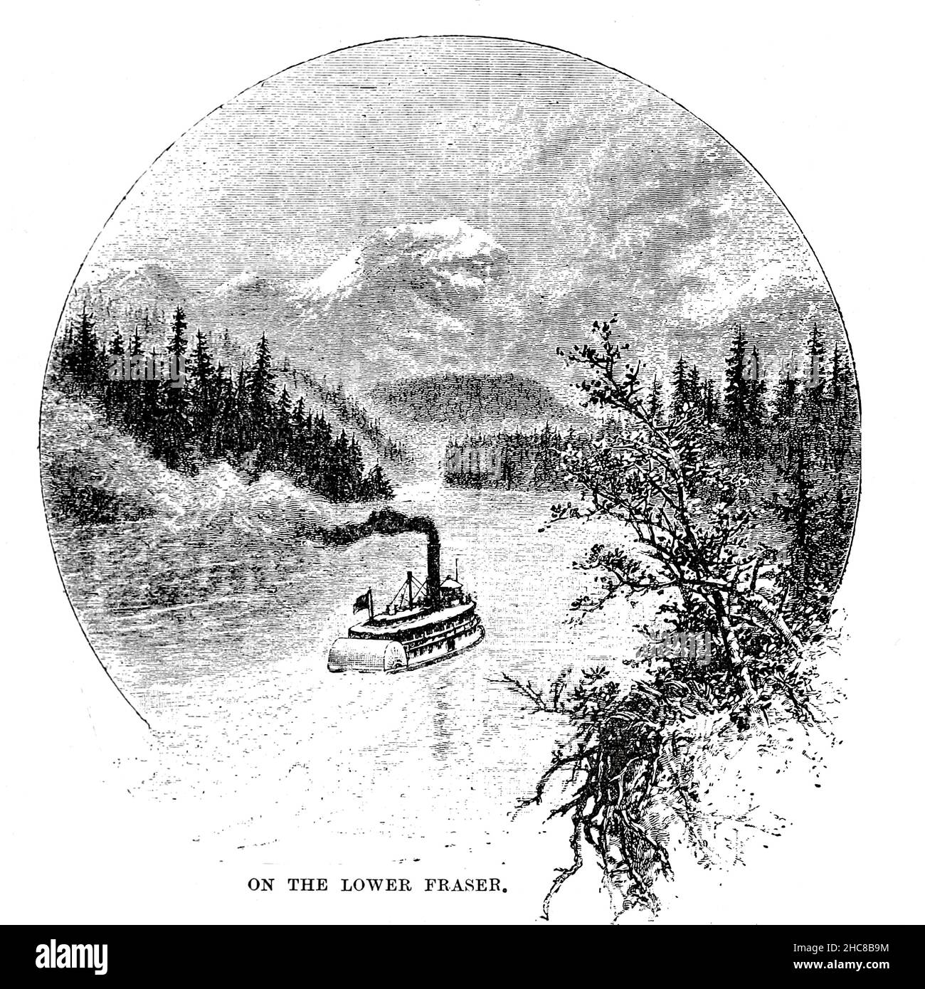 On the Lower Fraser [The Fraser Valley is a geographical region in southwestern British Columbia, Canada and northwestern Washington State. It starts just west of Hope in a narrow valley encompassing the Fraser River and ends at the Pacific Ocean stretching from the North Shore Mountains, opposite the city of Vancouver BC, to just south of Bellingham, Washington]. from the book ' The native races of North America ' edited by William Henry Withrow, 1895 Stock Photo