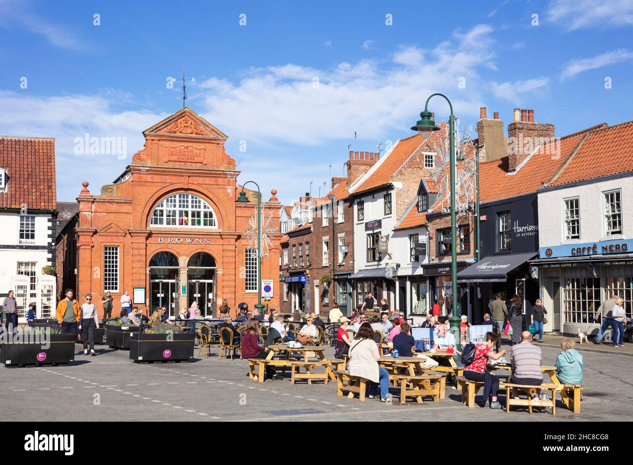 Browns Beverley a department store and Caffe Nero outdoor cafe in the Market town of Beverley Yorkshire East Riding of Yorkshire England UK GB Europe Stock Photo