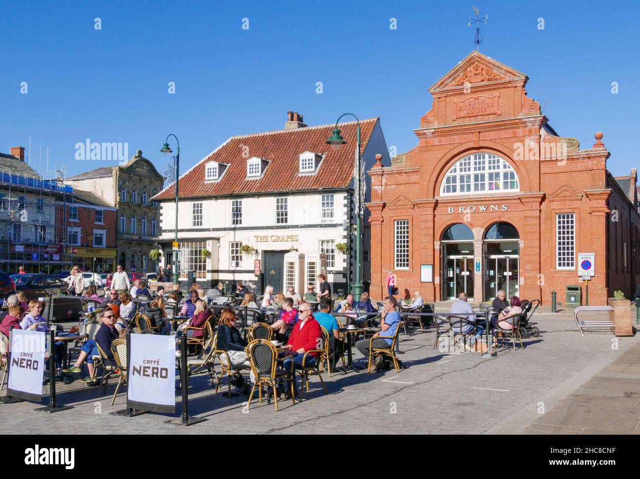 Browns Beverley a department store and Caffe Nero outdoor cafe in the Market town of Beverley Yorkshire East Riding of Yorkshire England UK GB Europe Stock Photo
