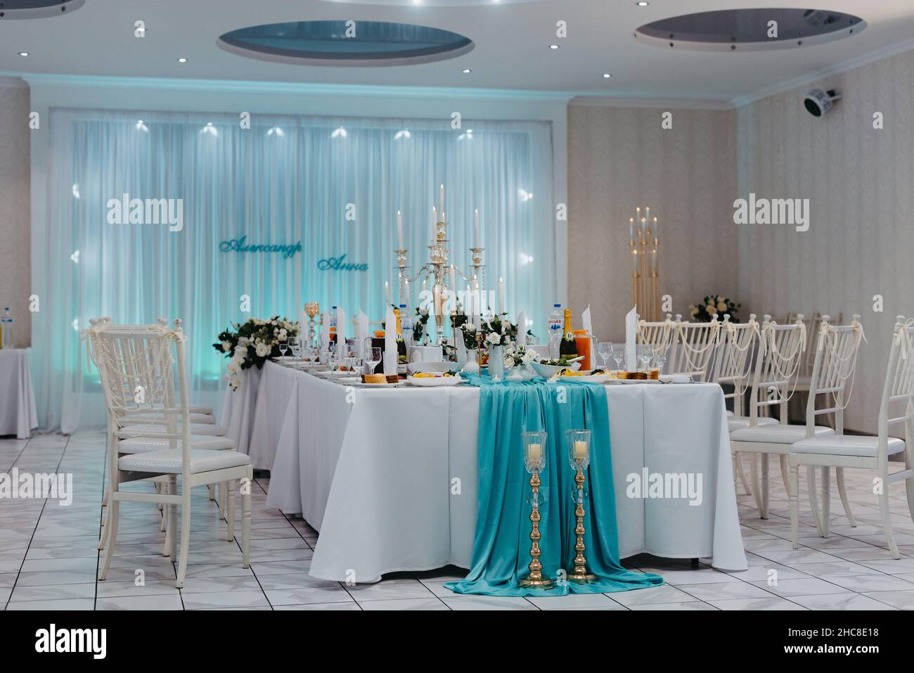 Wedding Banquet Hall Decorated With Flowers Table Setting At A Luxury