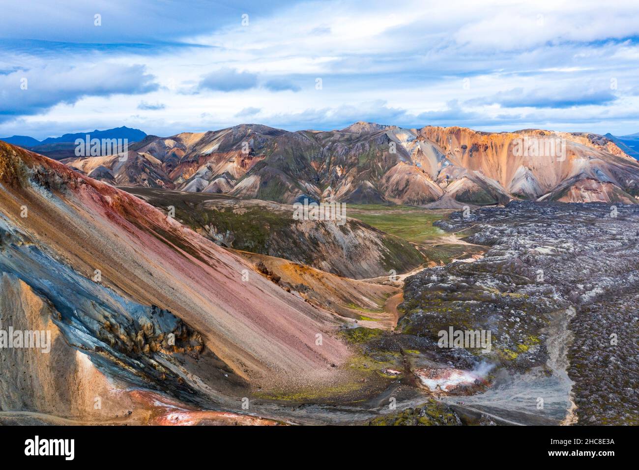 Colorful Lava Rocks remote and colorful volcanic lava landscape and rhyolit mountains on ...