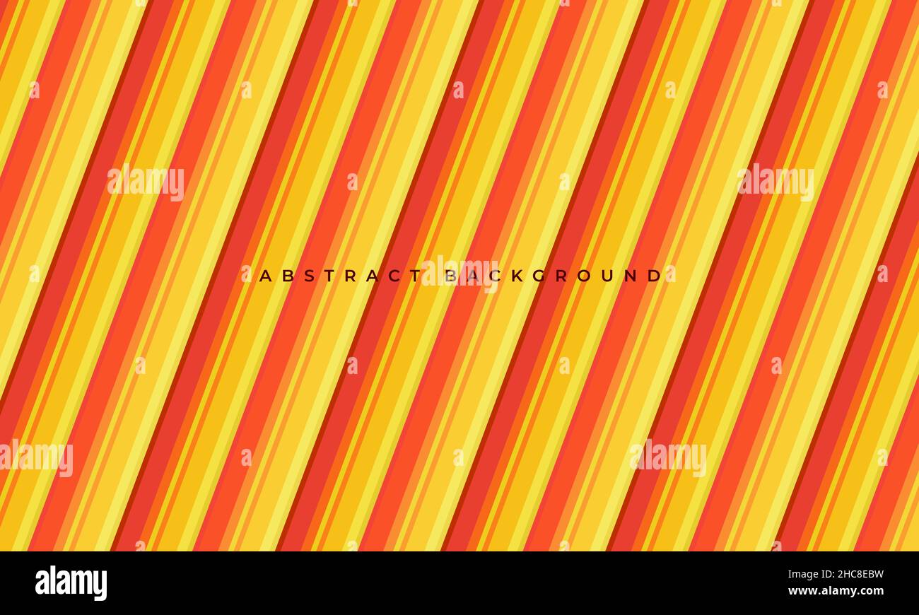 Bright striped abstract background with yellow, orange and red diagonal lines Stock Vector