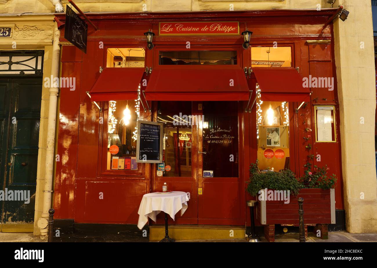 Paris, France-23 December, 2021 : La cuisine de Philippe is little traditional French restaurant located near Luxembourg garden in Paris., France. , 2 Stock Photo