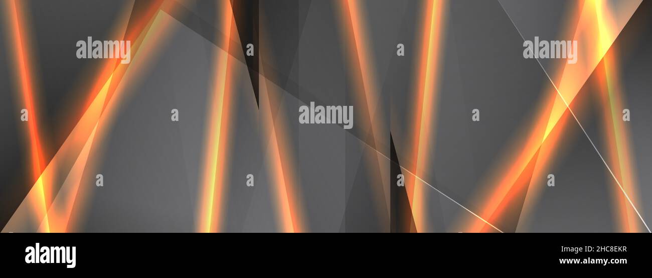 Grey and orange technology vector abstract background. Gray wide banner with glowing orange lines. Modern abstract futuristic tech design background. Stock Vector