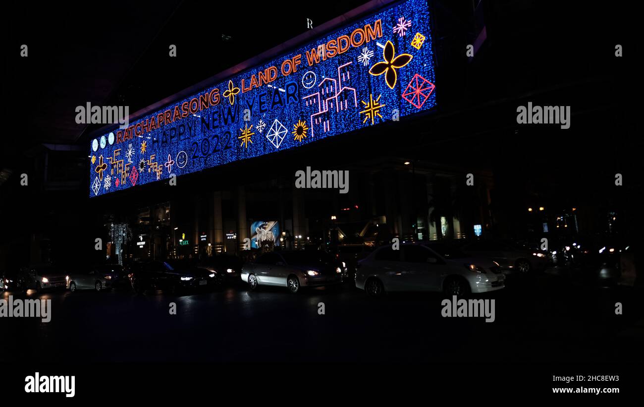 Happy New Year 2022 Ratchaprasong Intersection Bangkok Thailand Stock Photo
