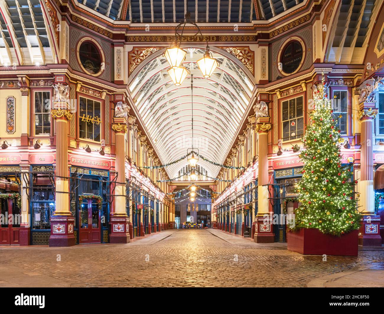 Interior of Leadenhall Market, London at Christmas time Stock Photo