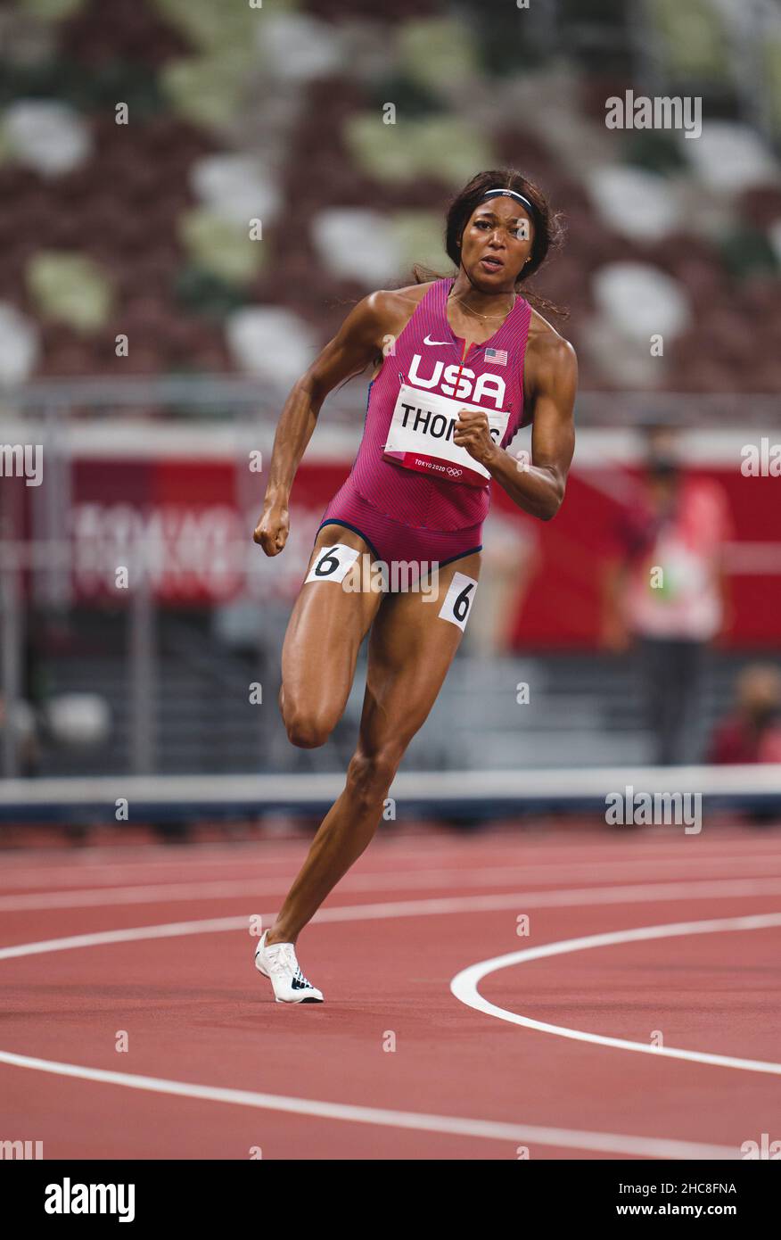 Gabrielle Thomas participating in the semifinal of the 200 meters of