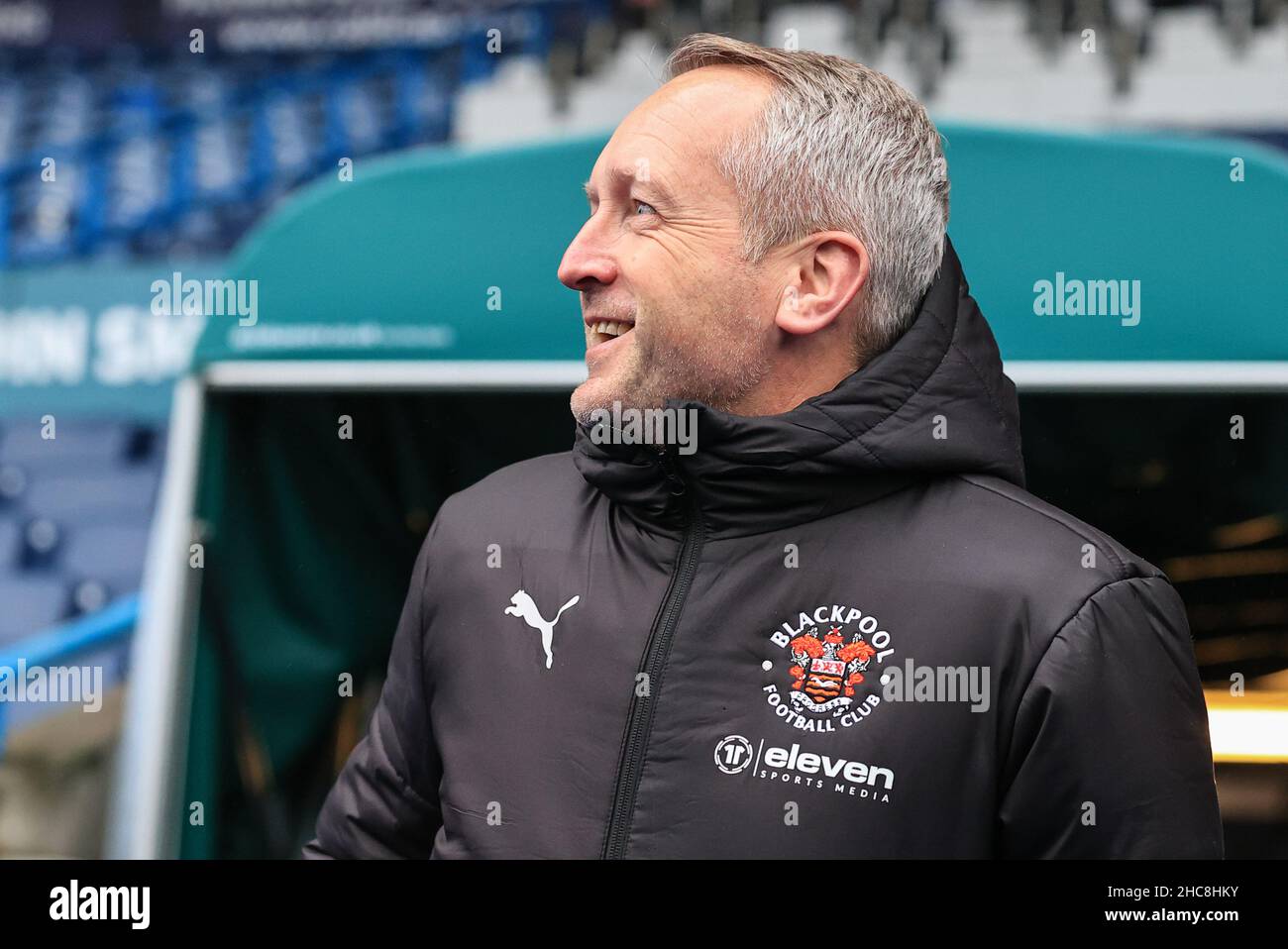 Neil Critchley head Coach of Blackpool arrives at the John Smiths