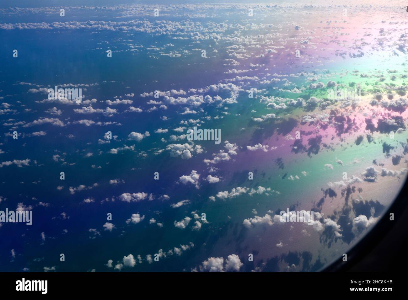 Clouds over the Mediterranean Sea, viewed from an airliner, on a flight to Cyprus, in winter Stock Photo