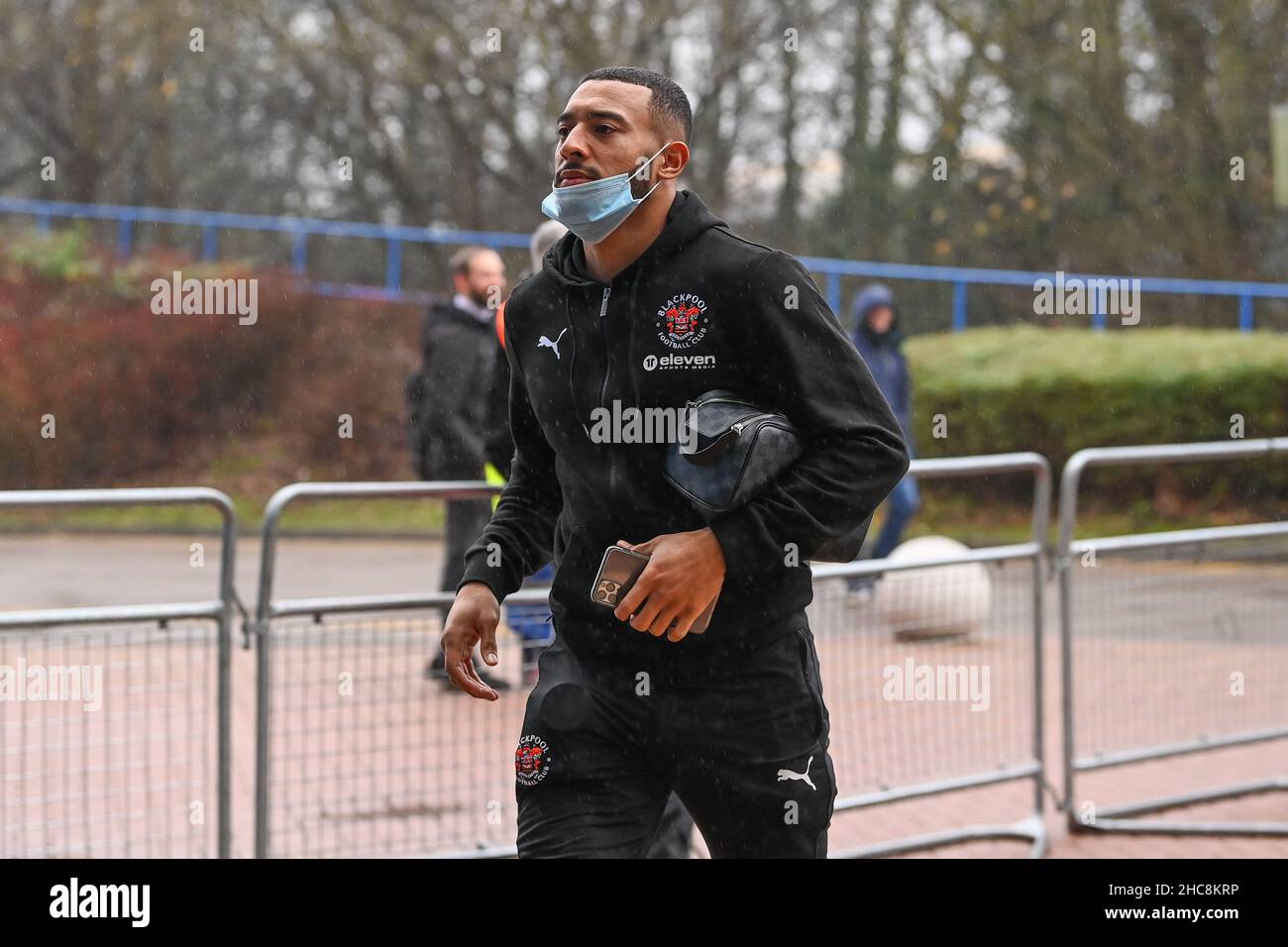 Keshi Anderson 10 of Blackpool arrives at The John Smith's Stadium
