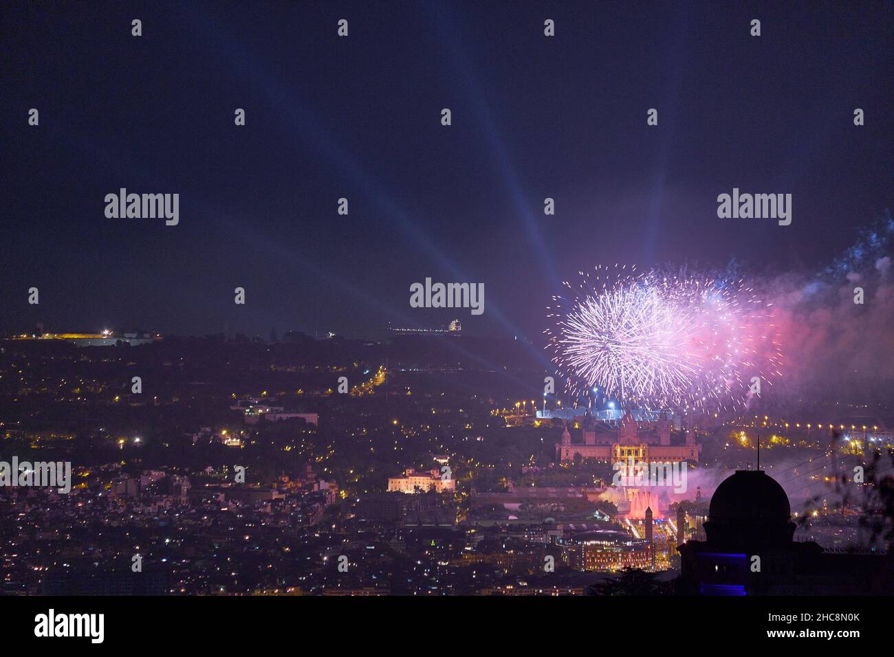 Fireworks night in the city of Barcelona, Spain Stock Photo