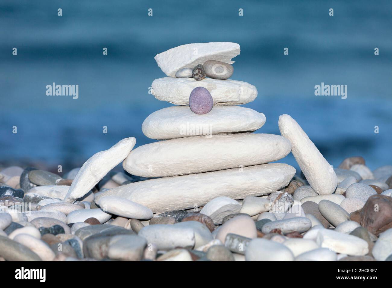Pebble stone man, on beach, Island of Cyprus, eastern Mediterranean Stock Photo