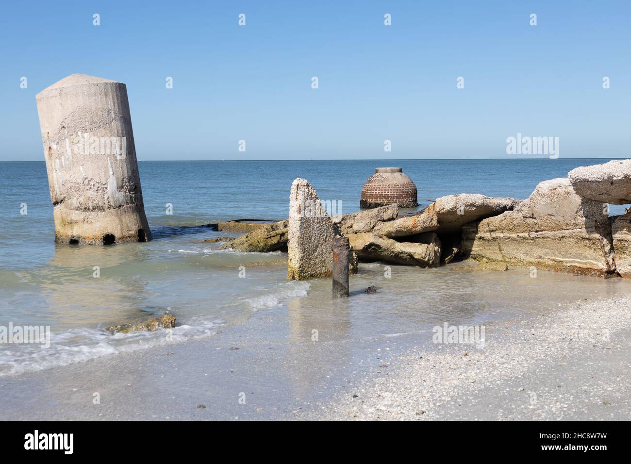 Crumbling ruins of the power plant of Fort Dade, at Egmont Key in St. Petersburg, Florida Stock