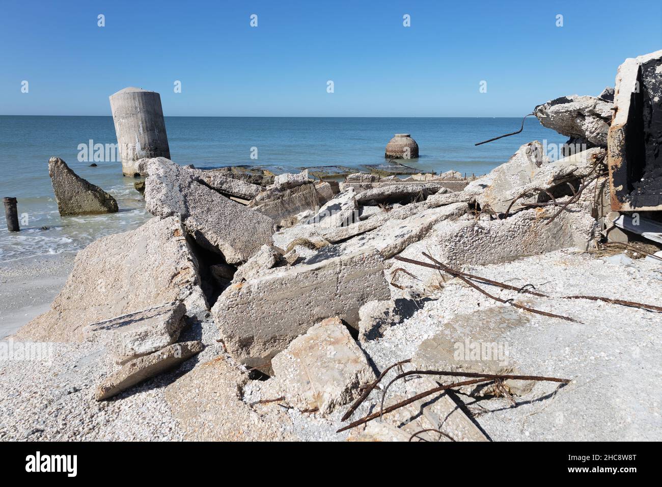 Crumbling ruins of the power plant of Fort Dade, at Egmont Key in St. Petersburg, Florida Stock