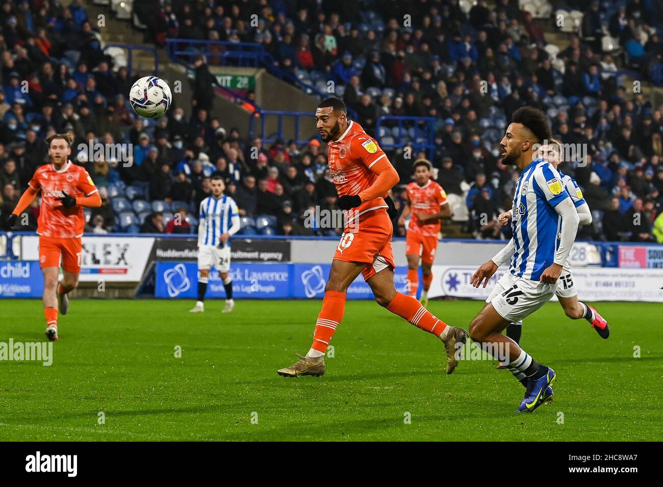 Keshi Anderson #10 of Blackpool heads just wide in ,  on 12/26/2021. (Photo by Craig Thomas/News Images/Sipa USA) Stock Photo