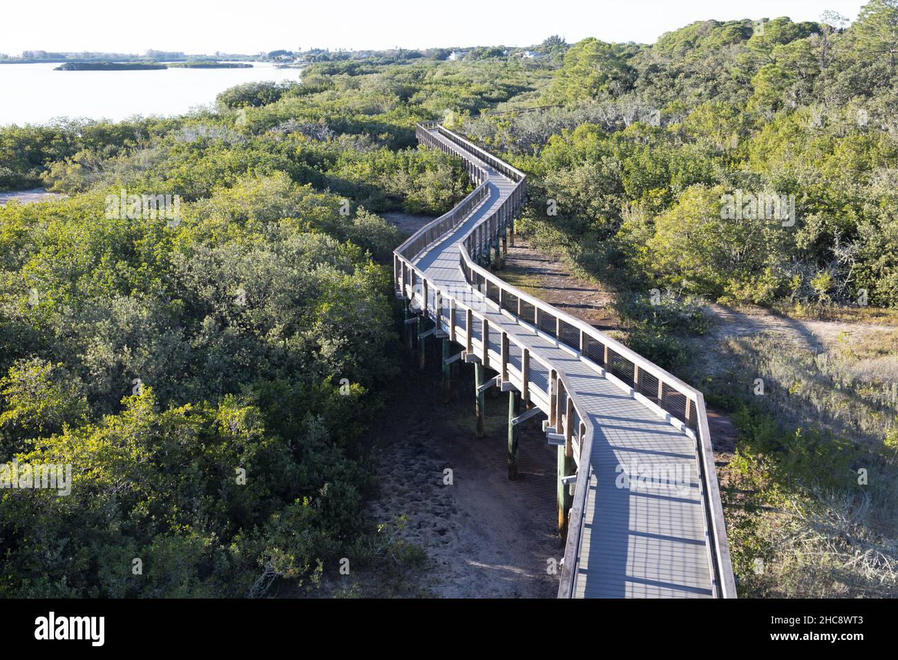 Wooden walkway at Boca Ciega Millennium Park in St. Petersburg, Florida