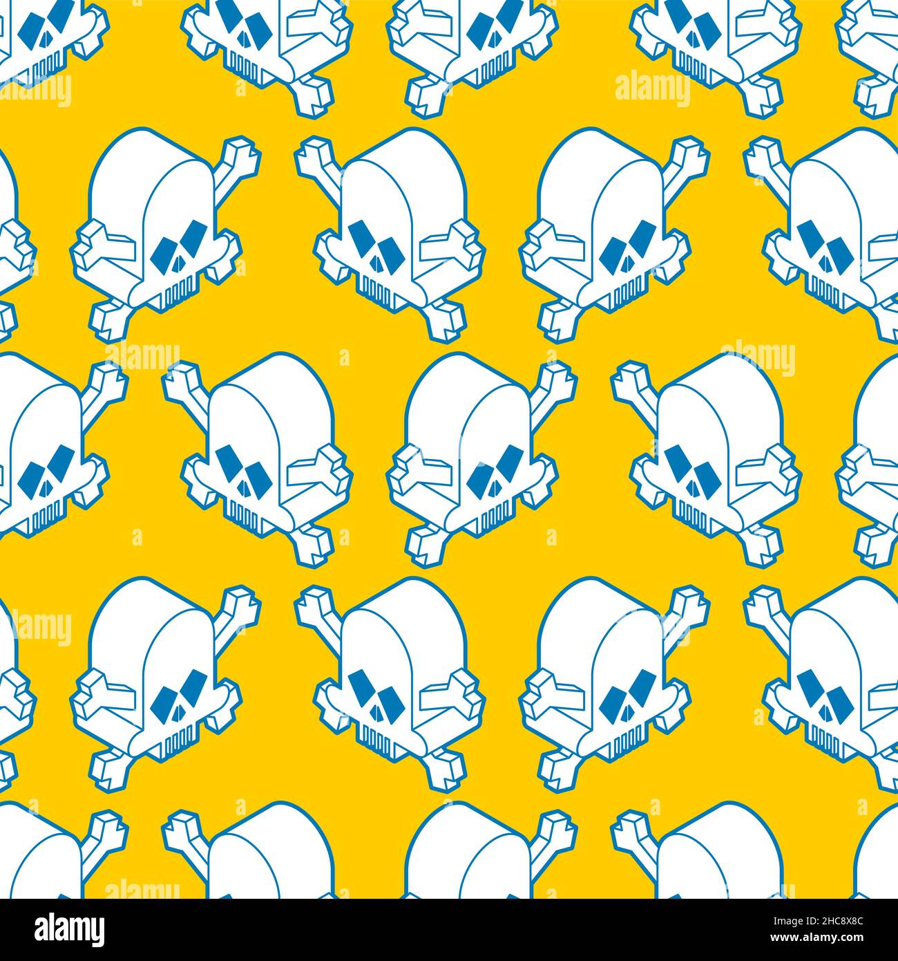 Skull isometric pattern seamless. Skeleton head abstract background. vector texture Stock Vector