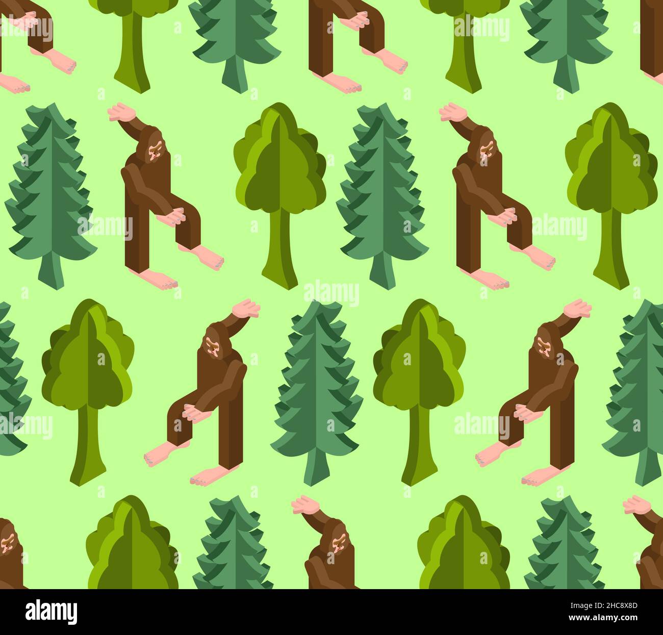 Yeti isometric pattern seamless. bigfoot now monster background. Baby fabric texture Stock Vector