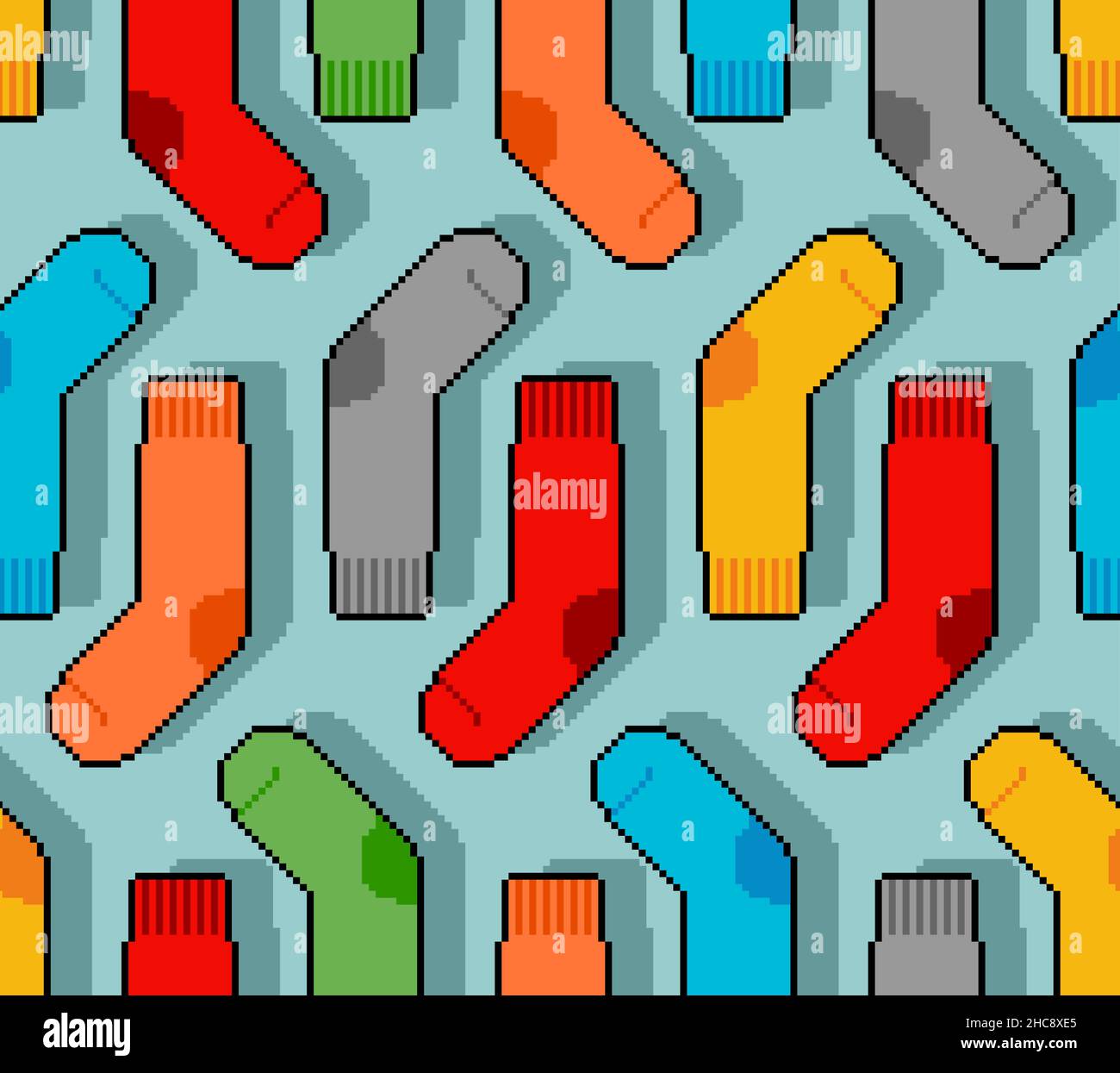 Socks pixel art pattern seamless. pixelated sox 8bit background. vector texture Retro video game style Stock Vector
