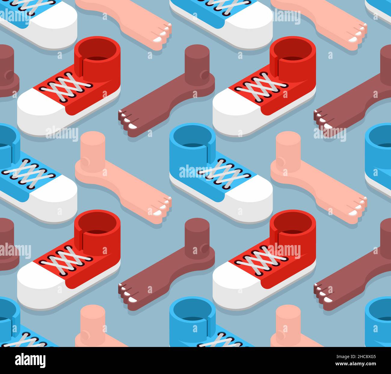 Feet and Sneakers pattern seamless. Toes and shoes background. vector