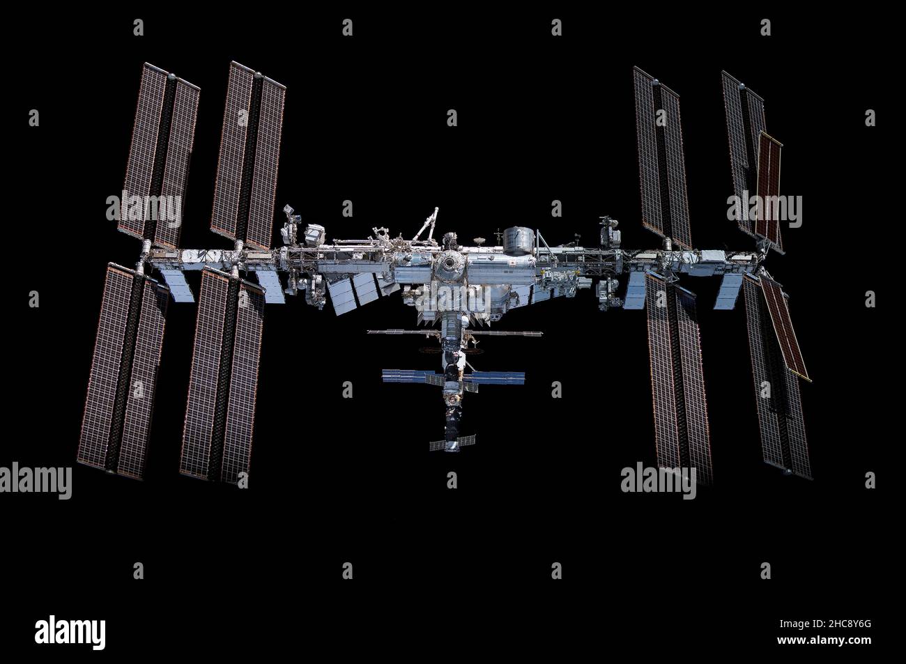 International Space Station, Earth Orbit. 05 December, 2021. The International Space Station seen from the SpaceX Crew Dragon Endeavour spacecraft during a fly-around of the orbiting lab after undocking from the Harmony module space-facing port November 8, 2021 in Earth Orbit. Credit: NASA/NASA/Alamy Live News Stock Photo