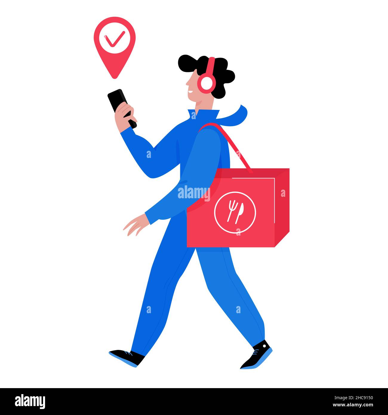 Express food delivery courier taking client order. Online customer