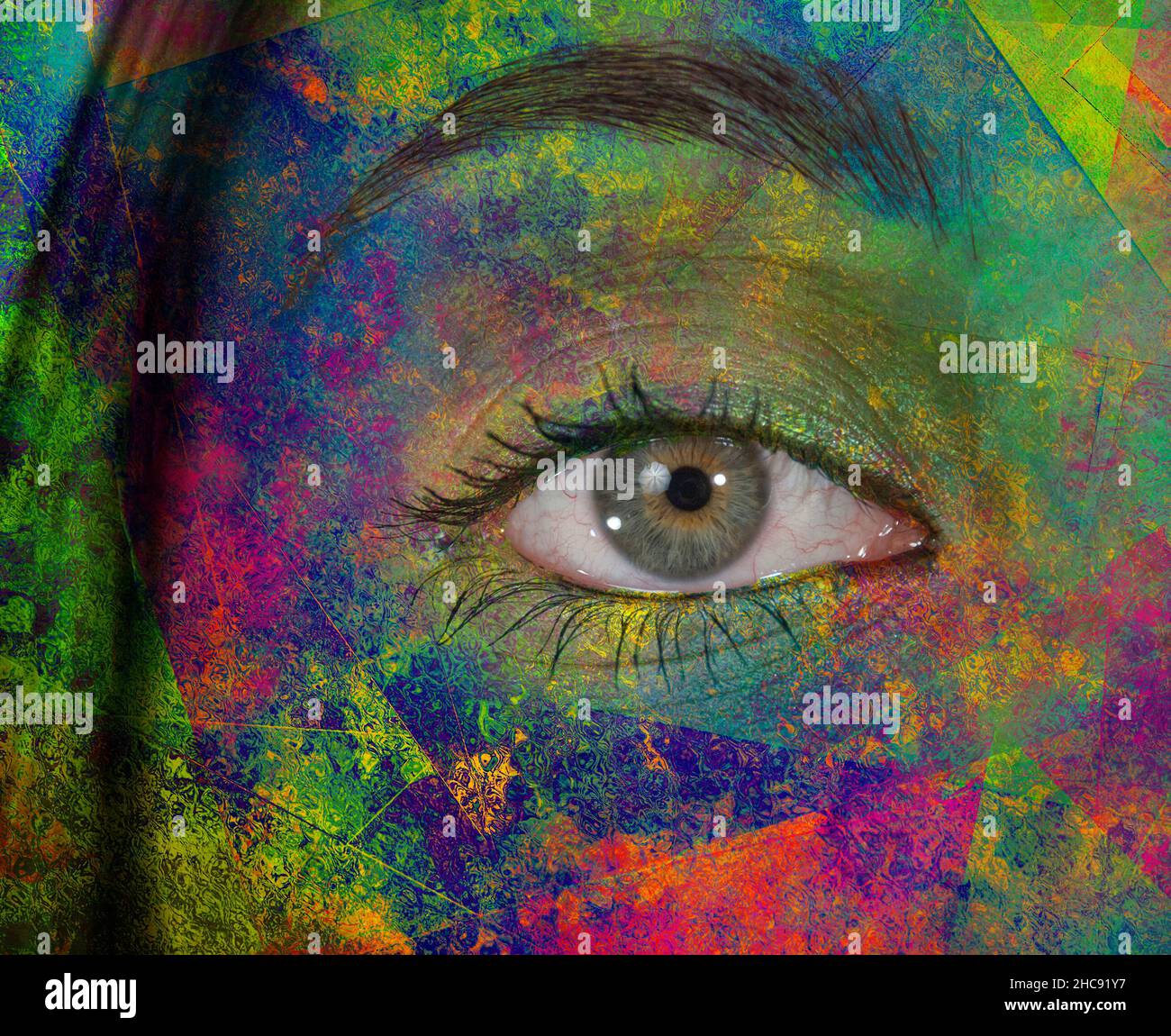 Girls eye with paint. 3D rendering Stock Photo