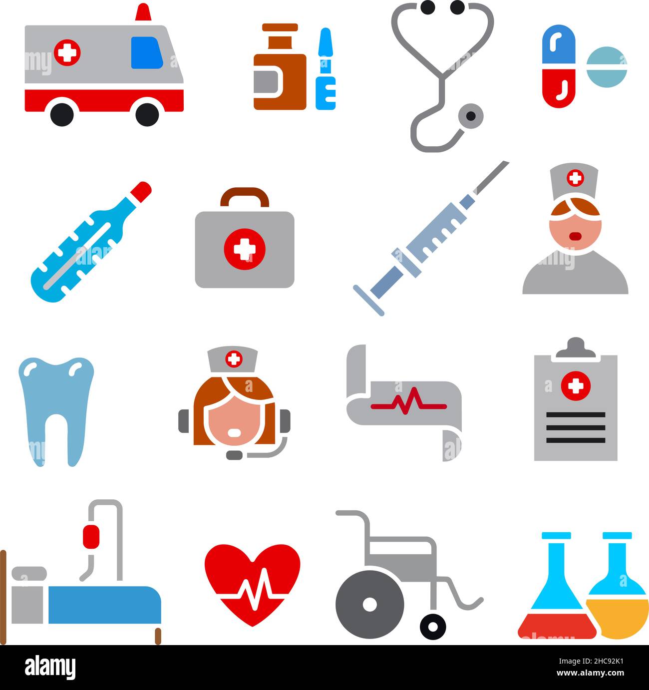 medicine and pharmacy colorful set icons Stock Vector