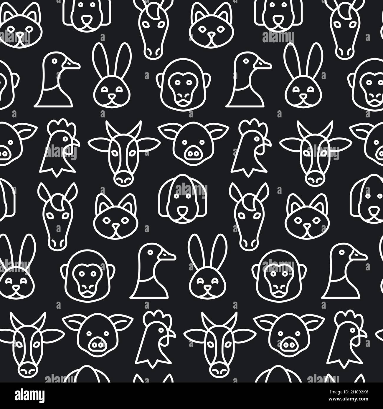 farm animals black and white seamless pattern illustration Stock Vector ...