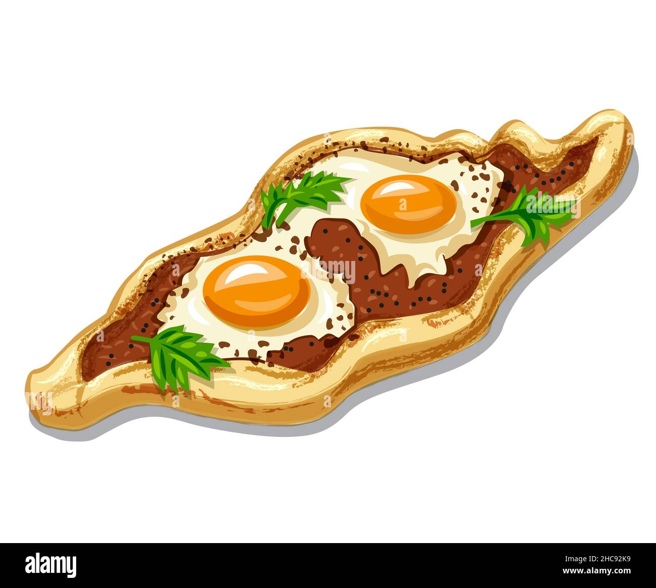 turkish egg-topped flatbread baked with minсe and eggs Stock Vector