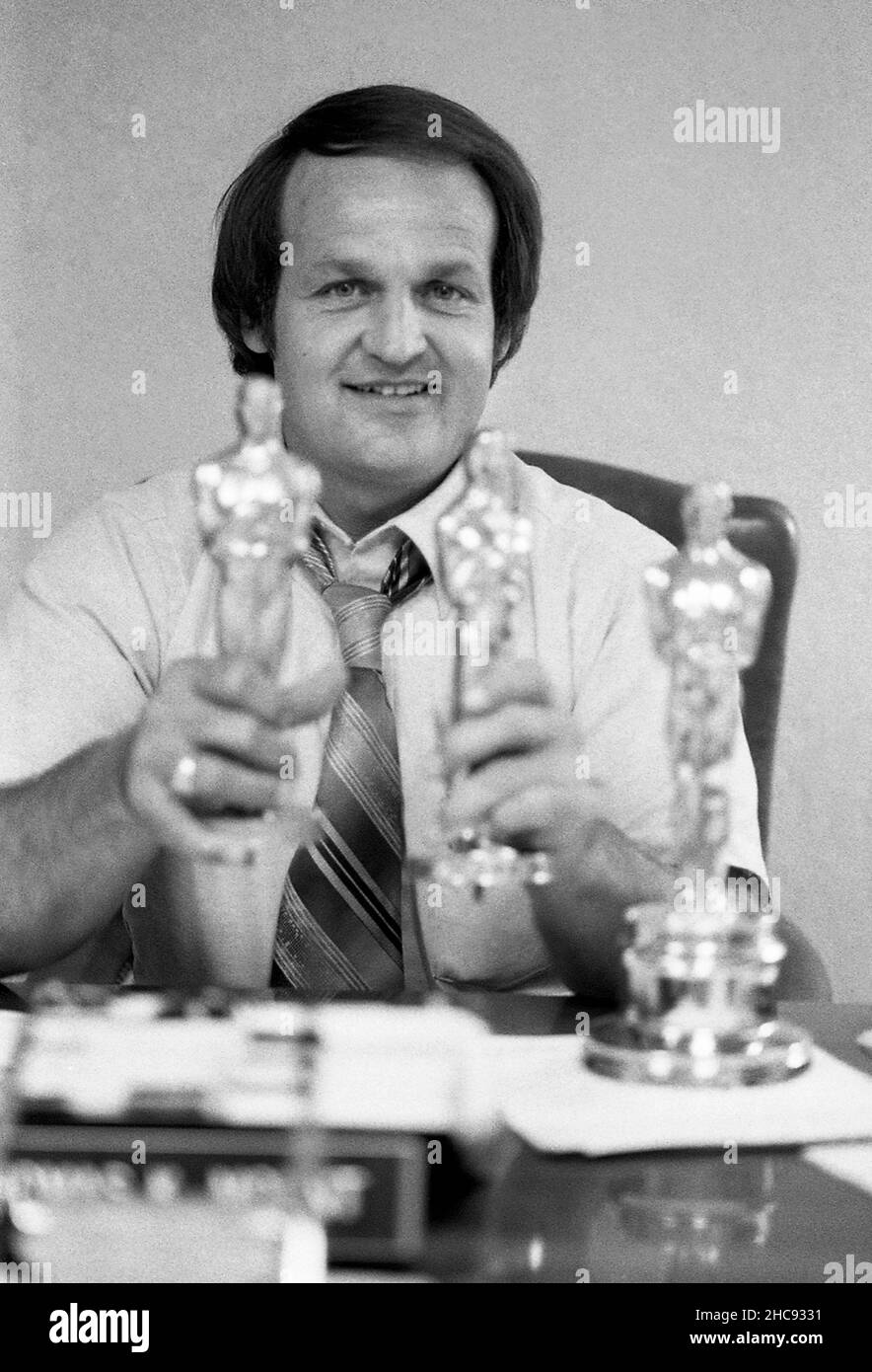 Thomas K Mount director of the company that makes the Oscar statuettes at the famous film award Stock Photo