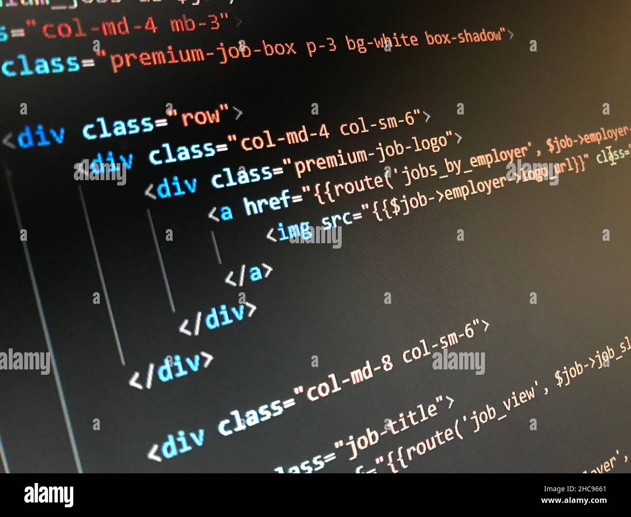 Modern web development script editor, photo taken on computer screen ...