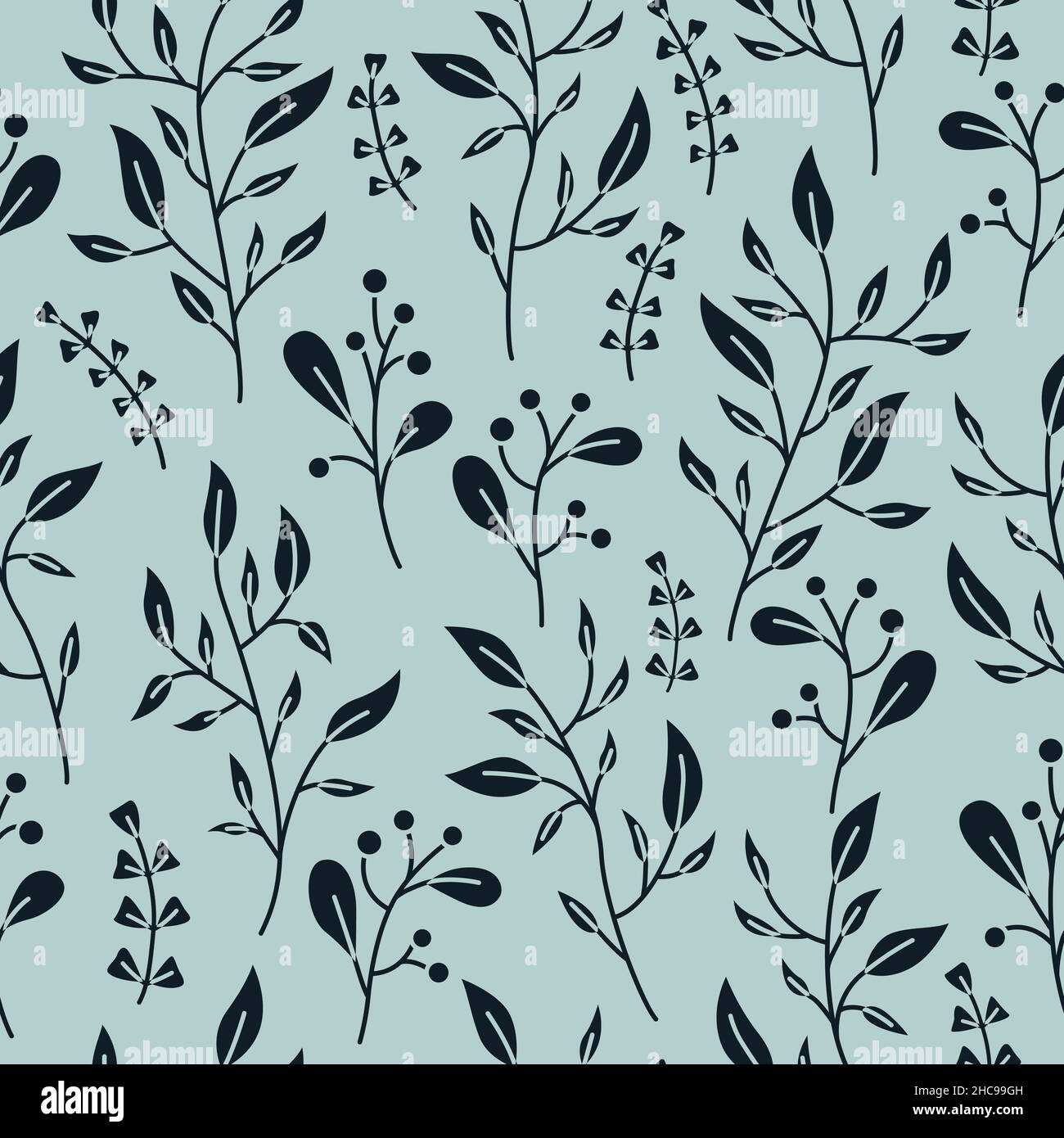 Vector botanical seamless pattern with branches with berries in a simple style. Stock Vector